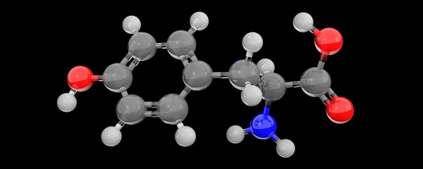 3d glass tyrosine molecule structure 