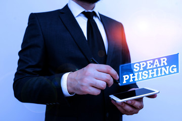 Text sign showing Spear Phishing. Business photo text Sending fake emails to extract financial data...