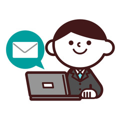 ビジネス　スーツ　上半身　男性　ノートパソコン　メール	
