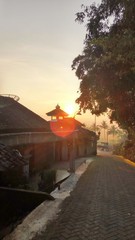 Sunrise in the countryside in Central Java Indonesia.  (motion blurry soft focus noise)