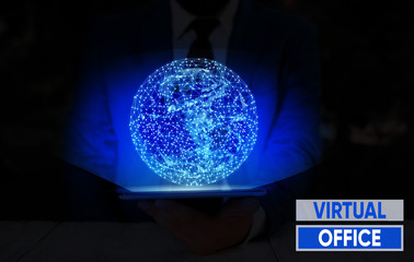 Word writing text Virtual Office. Business photo showcasing Mobile workenvironment equipped with...