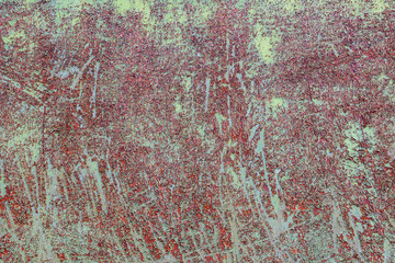 Rust and green old peeling paint. Grunge rusty metal with cracked paint. abstract green picture. Texture rusty metal background