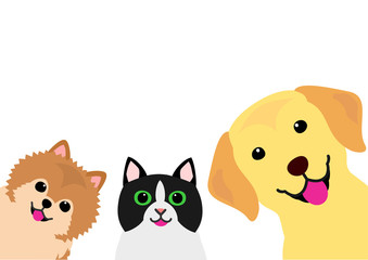 cute smiling cat and dogs group