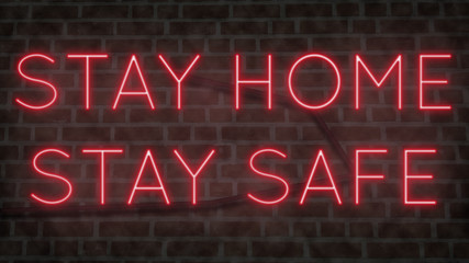 Obraz premium Colorful neon sign STAY HOME STAY SAFE