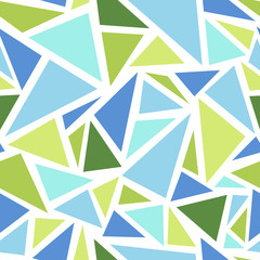 Triangles flat illustration, skyblue and green, abstract seamless pattern