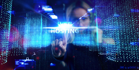 Obraz premium Web Hosting. The activity of providing storage space and access for websites. Business, modern technology, internet and networking concept