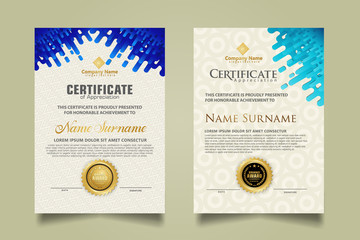 Fototapeta premium Set modern certificate template with mustard Rounded Lines Halftone Transition ornament