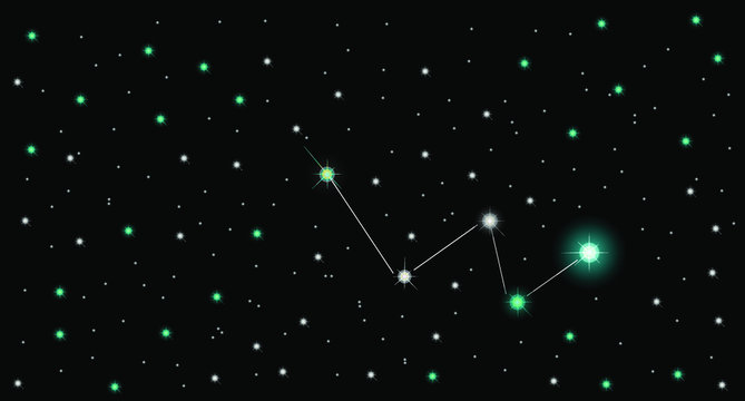 Astronomy symbol of  constellation named Cassiopea, vector image of Cassiopea on the black background