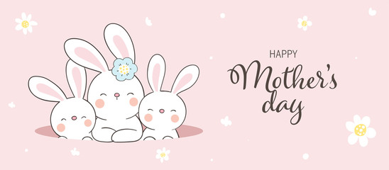 Draw banner rabbit and cute baby.For mother'day.