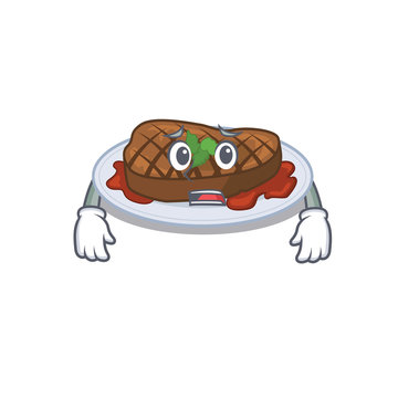 Cartoon design style of grilled steak showing worried face