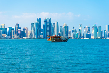 Obraz premium View of modern skyscrapers and west bay in Doha, Qatar