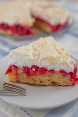 Delicious homemade tart with red currants and meringue