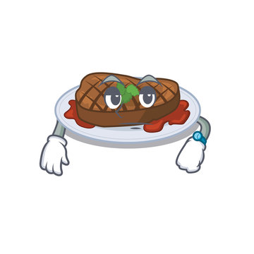 Mascot design of grilled steak showing waiting gesture