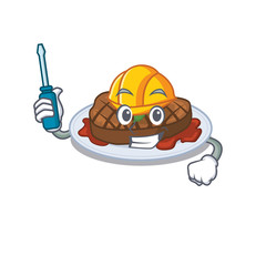 cartoon character of grilled steak worked as an automotive