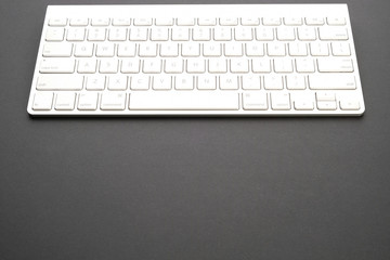 computer on a dark table. Business items on a dark desk. Desktop of a businessman.