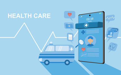 Healthcare and medical on a smartphone. Vector illustration about healthcare