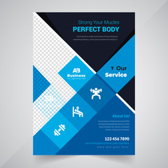 Fitness and gym workout flyer template . Shape Your Body Concept Design