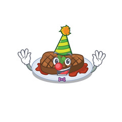 cartoon character design concept of cute clown grilled steak
