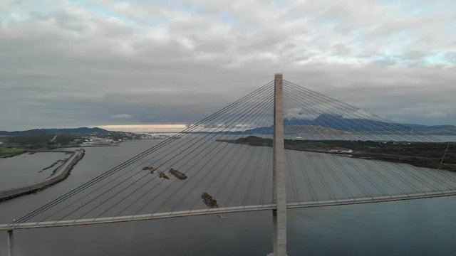 4K Aerial Drone pan right pan of the fantastic helgeland bridge in Northern Norway