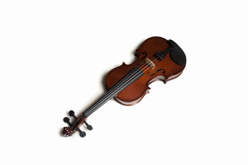 Top view of violin on white background, Isolated. 