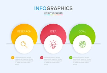 Concept of arrow business model with 3 successive steps. Three colorful graphic elements. Timeline design for brochure, presentation. Infographic design layout.