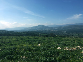Fototapeta na wymiar Background of beutiful view , blue sky and green land 