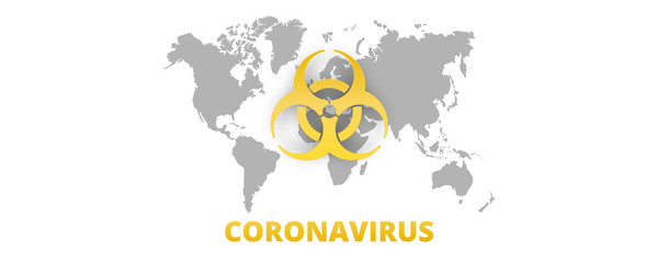 Coronavirus background of biohazard sign above the world. Warning covid-19 quarantine concept