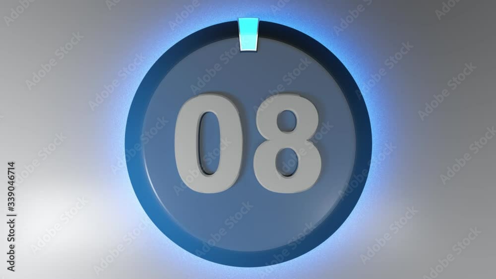 Poster the number 08 on a circle badge with a lighted rotating cursor - 3d rendering video clip