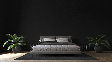 Modern bedroom interior design and black wall background