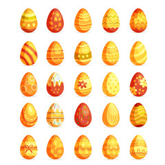 Gold easter eggs set. Egg hunt Sunday.