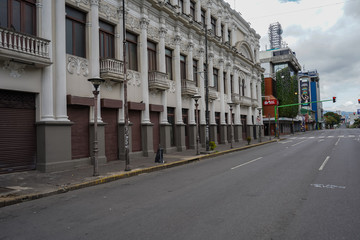 Naklejka premium Impressive view of the empty streets of San Jose, near the Sabana, and the center due to quarantine for corona virus in Costa Rica