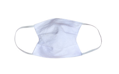 White fabric mask with rubber ear straps isolated on  background and clipping path