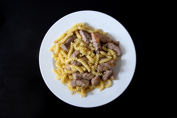 Fried pork with pasta without seasoning and sauce