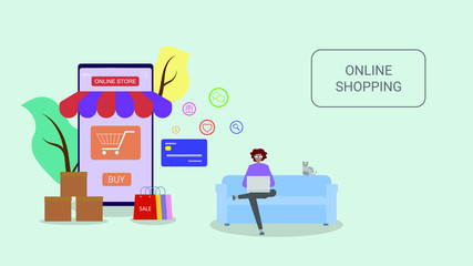 Online shopping landing page. Flat people character with Shopping. Modern flat design concept of banner and web page. Vector illustration.