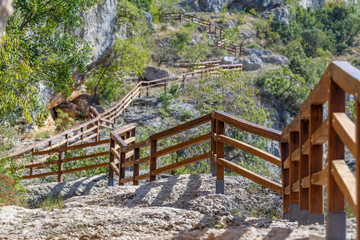 Fototapeta premium Rocks in Krka National nature park with lakes and waterfalls, Croatia