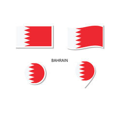 Bahrain flag logo icon set, rectangle flat icons, circular shape, marker with flags.