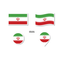 Iran flag logo icon set, rectangle flat icons, circular shape, marker with flags.