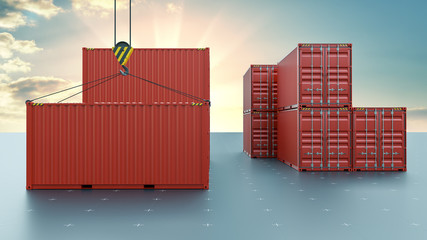 Group of cargo containers on a virtual surface
