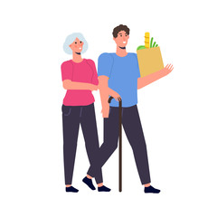 Fototapeta premium Social workers or Volunteer Care about senior people. Vector illustration.