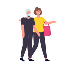 Social workers or Volunteer Care about senior people. Vector illustration.