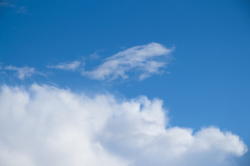 Beautiful cumulus cloud on the blue sky during spring sunny day. Theme of beautiful landscapes.