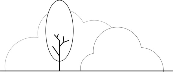 2D image in CAD drawing the trees from the side elevation are graphically drawn. Drawing in black and white.

