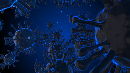 Group Bacteria coronavirus (COVID-19) floating around with other particles. Background virus cells 3D Rendering