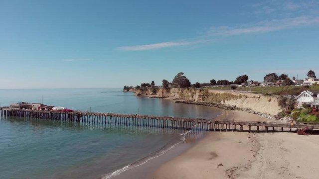 Aerial View Santa Cruz California Beach Town Capitola Pier Sand Ocean Water Shore 4K