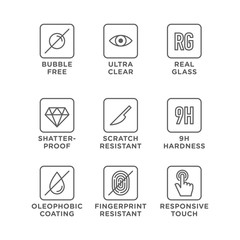 Smartphone screen protection icon set, tempered glass, screen. 