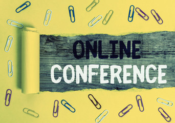 Word writing text Online Conference. Business photo showcasing online service by which you can hold...