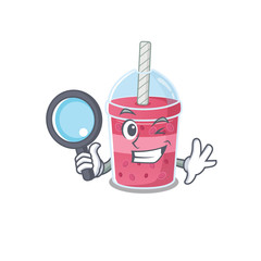 Smart Detective of strawberry bubble tea mascot design style with tools