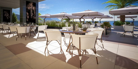 Outdoor Terrace Bar & Restaurant - panoramic 3d visualization