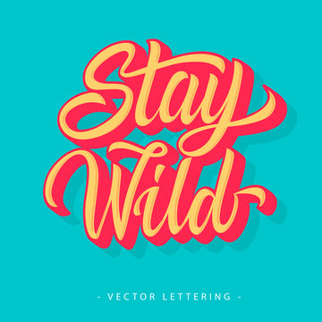 Colorful stay wild inscription with shadow isolated on light blue background