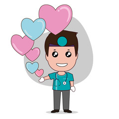 Dentist with heart Cartoon character Dentist Design, Medical worker, Medical concept. Vector illustration.